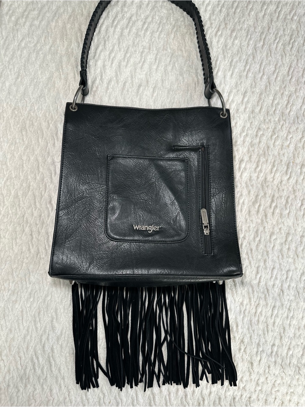 Wrangler Black Fringe Shoulder Bag with Front Pocket